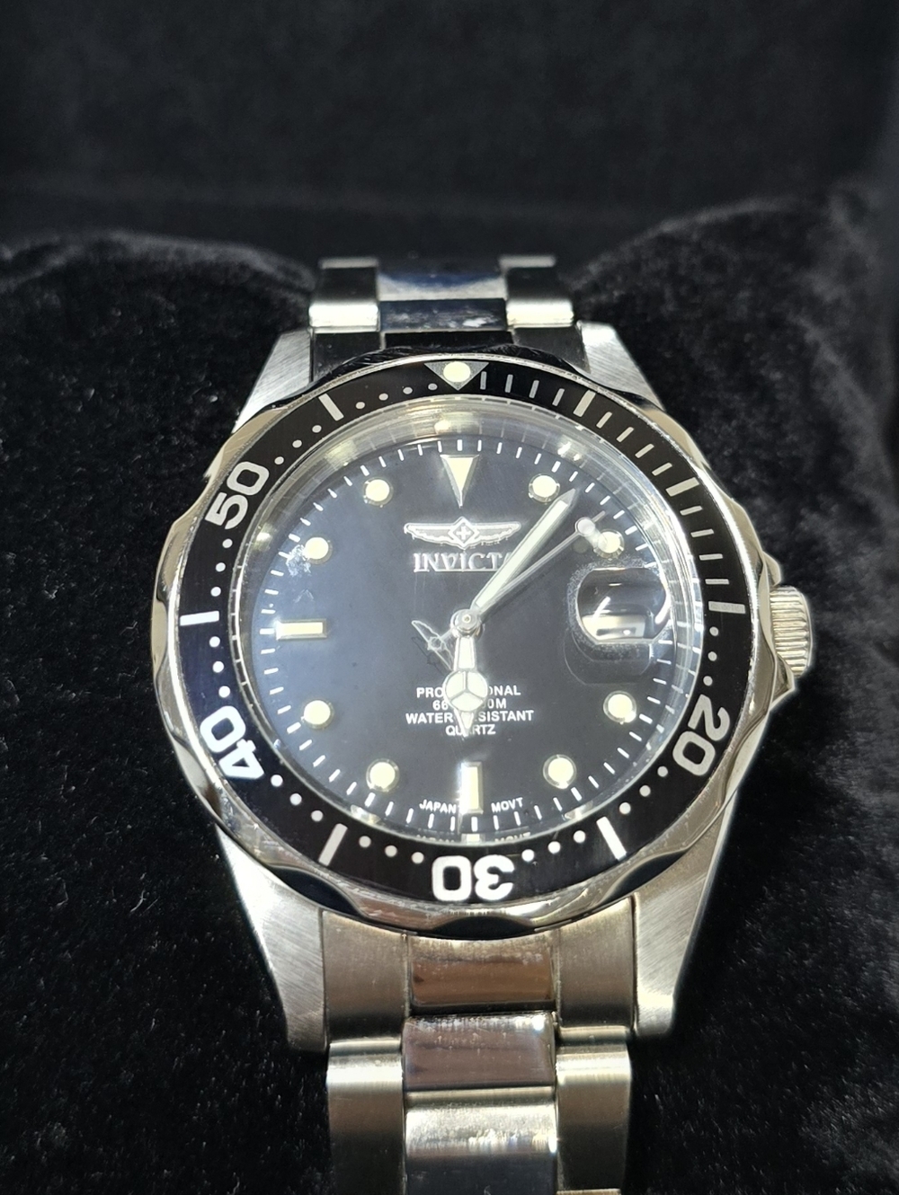 Invicta Silver Watch with Black Dial and Bezel
